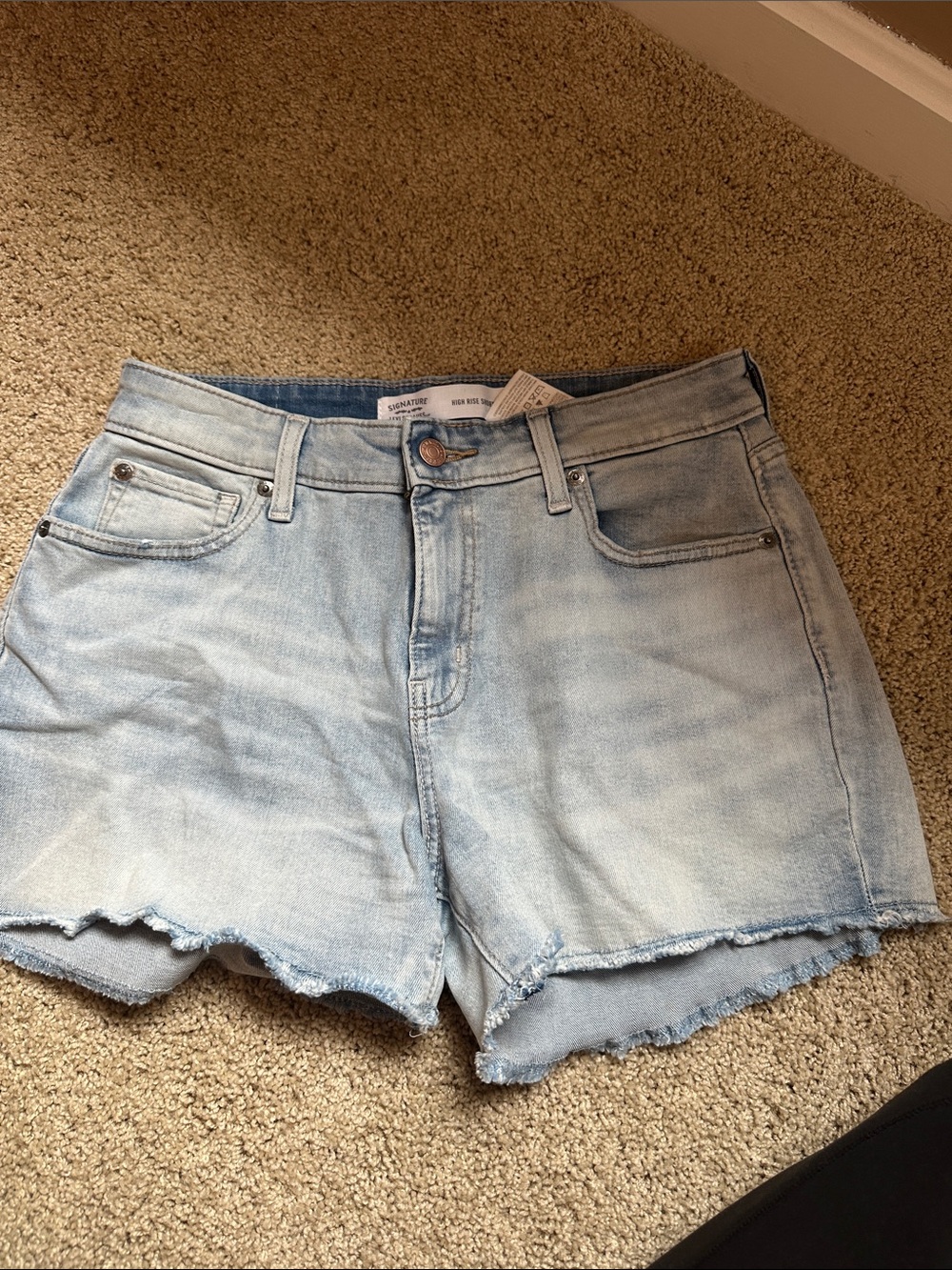 Light Wash Denim Jean Shorts with Frayed Hem - Women